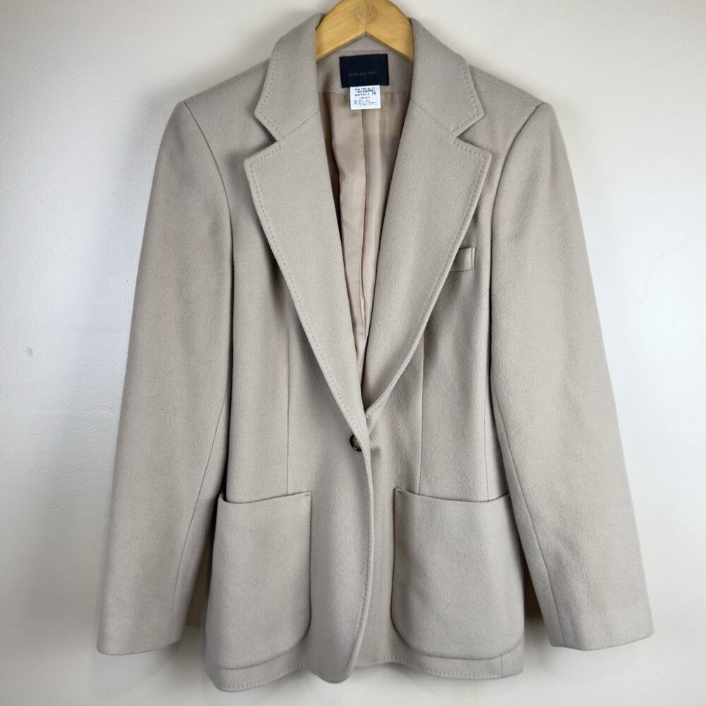 Bern and Mort Womens Wool Cashmere Blazer Jacket Beige Tan Patch Pockets Size 10